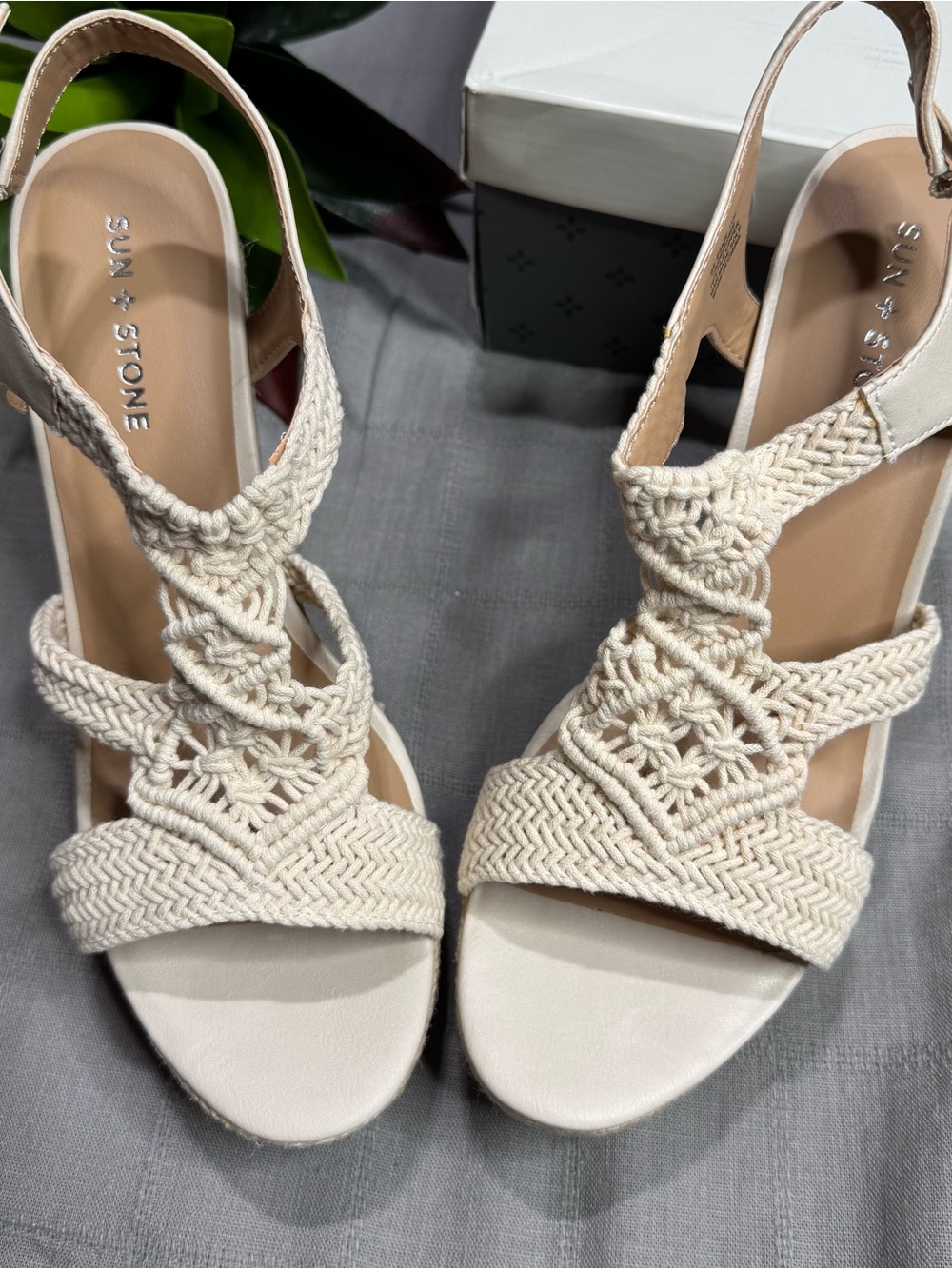 Sun + Stone Crochet Wedge Sandals Ivory Coastal Boho 11 - Picture 5 of 14